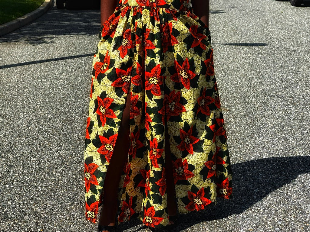 Ayo Double Slit Maxi Skirt (Orange Flowers)