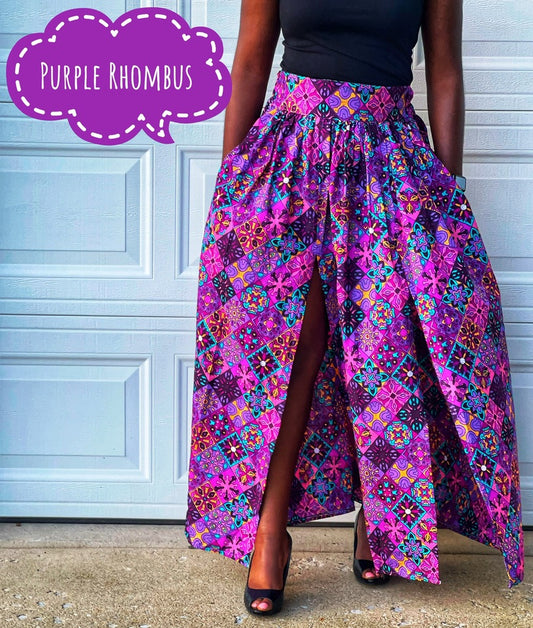 Ayo Double Slit Maxi Skirt (Purple Rhombus)