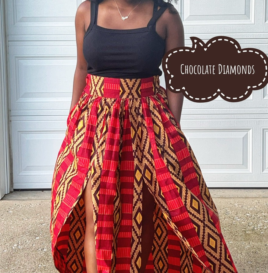 Ayo Double Slit Maxi Skirt (Chocolate Diamonds)