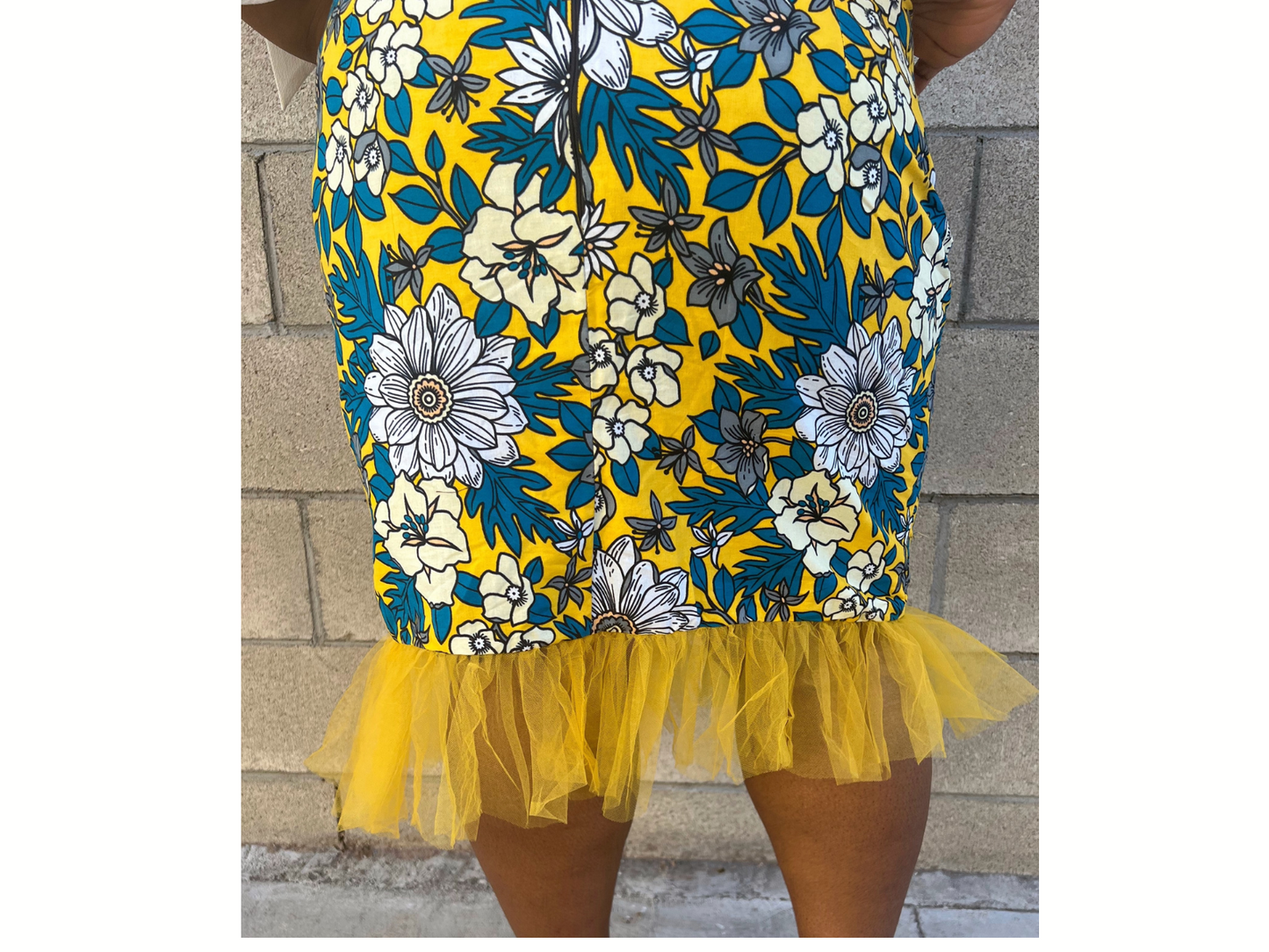 Phebe Yellow Tulle Hem Yellow Floral Peplum Skirt